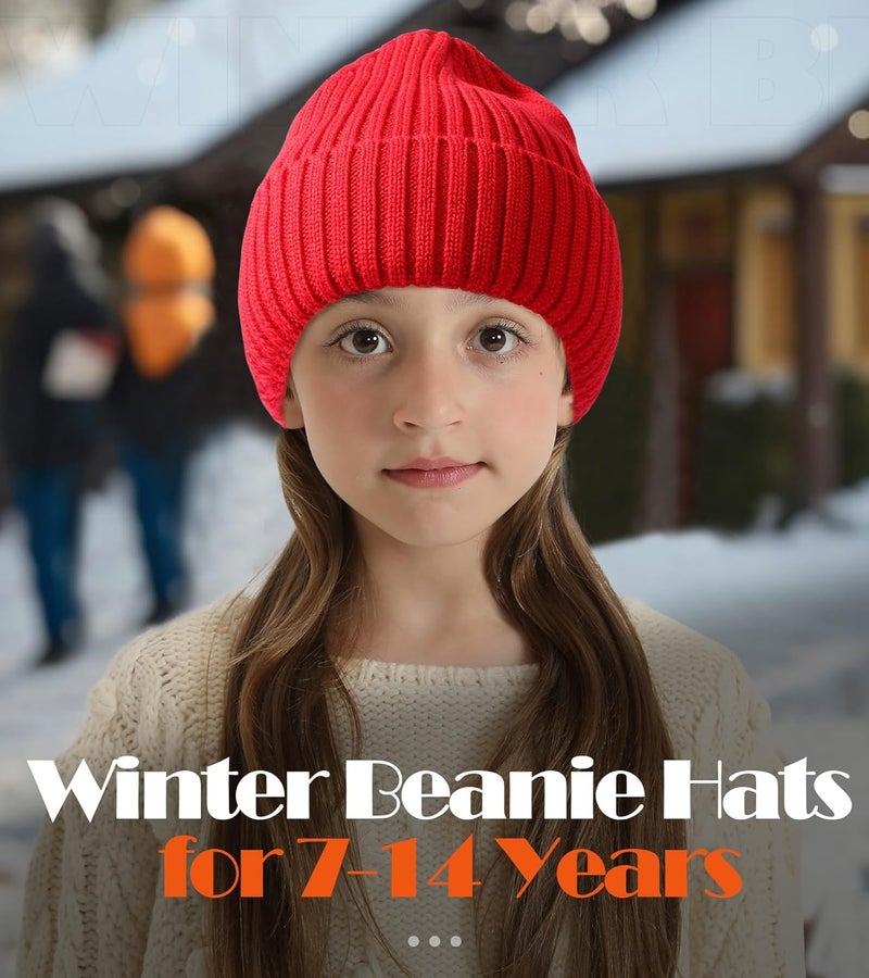 KDVOG Store Kids Merino Wool Beanie Hat,Unisex Children Warm Winter Cuffed Ski Caps Classic Knitted Skull Caps for Boys Girls 7-14Y - Image 2